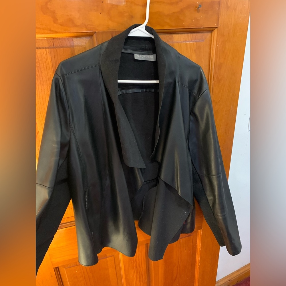 Women’s black fake leather biker jacket. Size XXL